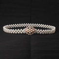 Eleganter dreireihiger Perlen-Taillengürtel für Damen mit Diamant-Blumenschnalle - 8128-Rauten Blumen-Schnalle