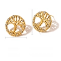 Golden Tree of Life stainless steel stud earrings with crystal and PVD 18K gold plating - Hollow Tree of Life Style (SE010237)