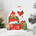 Rotes Weihnachtshaus-Ornament mit Weihnachtsmann im Schornstein und Schneemotiv - Schleifenhaus-Kerzenhalter (Mit elektronischer Kerze)