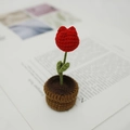 Handmade crochet red tulip flower in brown pot for home and office desk decoration - Red Tulip Pot