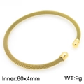 Brazalete de cable trenzado de malla de 4mm chapado en oro de 18K con bolas pulidas - Estilo de Extremo de Cuenta Redonda / Dorado