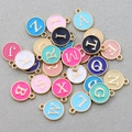 Colorful round enamel letter charms with gold plating for DIY jewelry making - Alphabet Set (DY147) / Set of 26 / KC Gold Mixed Colors