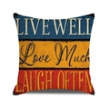 Close-up of vintage industrial cushion cover featuring retro stripes and motivational text - 18x18 Inch / Style 9/LIVE WELL