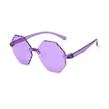 Fashionable rimless purple jelly sunglasses with octagonal wave-cut lenses for women - Purple