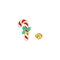 Christmas candy cane enamel brooch with green holly leaves and red berries on white background - Holly Leaf Candy Cane (CZ0858-1)