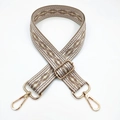 Detail of adjustable geometric jacquard bag strap with gold metal lobster clasps - Silver Clasp / 4-White Base Pink Khaki
