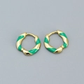 Créoles dorées en spirale avec émail vert éclatant pour un style moderne chic - Argent 925 / Or (Vert)