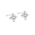 Elegant S925 sterling silver star stud earrings with white zircon on white background - 925 Silver / White Gold