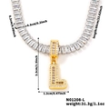 Gold letter L pendant necklace with rectangle zirconia chain and technical dimensions - Letter L
