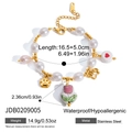 Detail of stainless steel charm bracelet with pearls and tulip pendant features - Tulip Cat Paw Pearl Style - Year-end Promotion (JDB0209005)