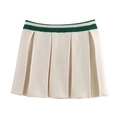 Mini-jupe plissée en tricot blanc cassé avec rayures vertes sur fond blanc pur - S / Jupe Blanc Laiteux
