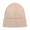 Detailed close-up of the beige ribbed knit texture and folded cuff on this baby winter hat - Size S (Suitable for 0-3 Years) / Beige