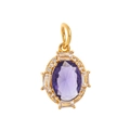 Golden pendant with oval purple gemstone and white zircon stones in high jewelry style - February Pendant (Purple Gemstone)