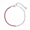 Polished stainless steel bracelet with red cubic zirconia and silver-tone chain links - Silver Red Zirconia Splicing Style (SBP014)