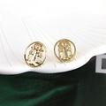 Vintage gold hollow circular stud earrings with micro-inlaid zircon and figure design - Round Figure Style (E10801-9)