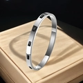 Polished silver titanium steel bangle featuring five rectangular black stone inlays - Silver Style With Black Rhinestone (30乙-A-5钢+黑钻手镯)