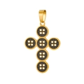 Detailansicht eines polierten Gold-Kreuzanhängers mit schwarzen runden Mustern und Nieten - HD-62 (Fünf Rundscheiben Kreuz)