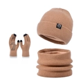 Conjunto de invierno caqui de 3 piezas: gorro forrado, bufanda y guantes táctiles - Set de 3 piezas / Caqui