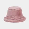 Pink plush faux rabbit fur bucket hat with warm thickened material for women - Dusty Pink