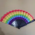 Rainbow striped folding fan with black plastic ribs for dance or summer festivals - Rainbow Fan Horizontal Black