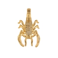 Detailed close-up of a gold scorpion pendant featuring sparkling clear crystals and polished metal - White Zirconia Scorpion Small