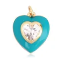 Golden heart pendant with lake blue enamel and heart-cut zircon crystal center - Turquoise Heart