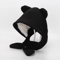Schwarze Cord-Wintermütze für Kinder mit Bärenohren und dickem Kunstfellfutter - 52CM(2-4 Jahre) / Schwarzer Bärenohren Integrierter Knopfstil (B4)