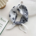 Vintage paisley print white cotton linen scarf with navy blue patterns for women - White Paisley