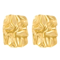 Elegant 18k gold plated stainless steel stud earrings with irregular crumpled texture - 18K Gold Plated Pleated Square (7757)