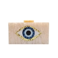 Chic acrylic evening clutch with marble pattern and blue evil eye sequin detail - Apricot