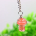 Handmade wire-wrapped orange crystal mushroom pendant necklace with fine silver chain - Watermelon Red Silver-tone