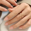 Double-layered rose gold V-shaped open ring featuring a minimalist geometric design - Size 6 Open Adjustable / Rose Gold Double Layer