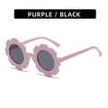 Pink flower-shaped kids sunglasses with black round lenses for boys and girls - Matte Purple Frame Grey Lens