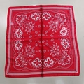 Classic red paisley silk-like square scarf with white print and polka dot borders - New Cashew Red Square Scarf / 65