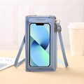 Mist blue crossbody phone bag with transparent touch screen window and adjustable strap - Blue