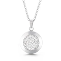 Silver stainless steel necklace with round crystal pavé pendant on white background - Micro Pave Round Pendant Necklace (KP41283-Z)