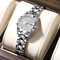 Montre à quartz argentée avec bracelet en acier géométrique et affichage de la date - Bracelet Argent Cadran Blanc Femmes