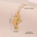 Gouden roestvrijstalen zeepaardje hanger ketting met afmetingen en gewicht details - Zeepaardje Stijl