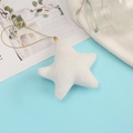Close-up of white plush star charm with gold cord on a soft light blue background - White