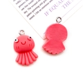 Cute pink resin octopus pendant with silver ring for DIY jewelry making and crafts - Rose Red Little Octopus Pendant