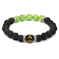 Lava stone chakra yoga bracelet with golden mantra bead and sparkling accents - Green Emperor Stone