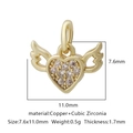 Golden winged heart pendant with cubic zirconia inlay 7.6x11.0mm product dimension view - White Zirconia Style 12 / Gold