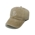 Close-up of dog embroidery on khaki washed cotton baseball cap with curved brim - M (56-58cm) / Khaki