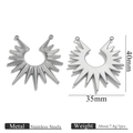 Silver stainless steel sunburst pendant charm for DIY jewelry making 40x35mm - Steel Color Dual-Hole Sun Pattern Pendant