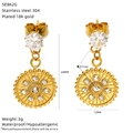 Dettaglio orecchini in acciaio inossidabile 304 placcati oro 18k con zircone e misure - Stile Raggio di Sole Oro (SE862G)