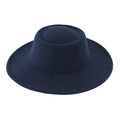 Classic dark blue wool felt fedora with 9cm wide brim and concave flat top design - 58cm One Size / Navy Blue