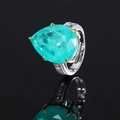 Pear cut Paraiba green tourmaline ring with silver band and side diamond accents - Paraiba Blue-Green