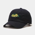 Close-up of sunflower embroidery detail on a black cotton baseball cap for women - M (56-58cm) / Navy Blue