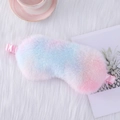 Pink and blue gradient plush sleep mask with soft faux fur and elastic satin strap - Rainbow Green Purple