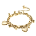 Double-layered gold stainless steel bracelet with heart and round bead charms - Gold (KB146752-KLX)